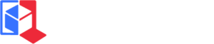 Company logo: blue left block with white abstract shapes and a red geometric form on the right.